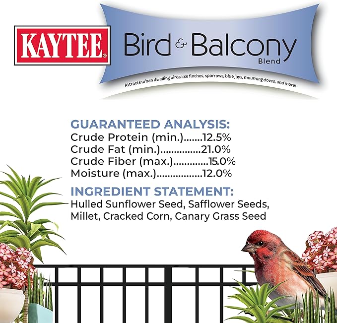 Kaytee Bird & Balcony Wild Bird Food No Mess Seed Blend for City Dwelling Birds Like Finches, Sparrows, Mourning Doves and More, 5 lb
