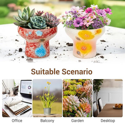 7.5 Inch Succulent planters, Pretty Hand Painted Bonsai pots with Drainage Holes for Cacti & Indoor Plants, Artistic Flower Pot for Outdoor Garden & Windowsill Décor