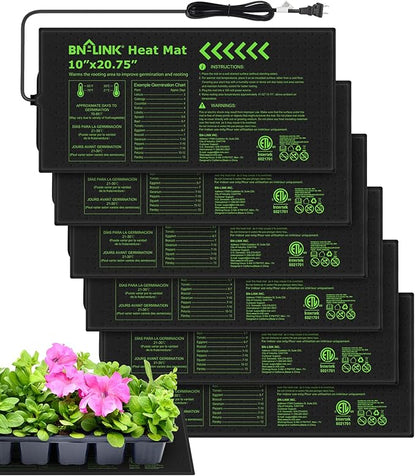 BN-LINK Seedling Heat Mats for Seed Starting 10" x 20.75", 6 Pack Waterproof Warming Mat Plant Heating Pad for Seed Germination, Indoor Growing, Hydroponic, Greenhouse, ETL Listed