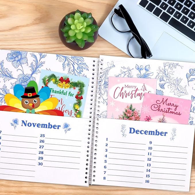 Ceiba Tree Greeting Card Organizer Floral Month by Month Cards Keeper Book with 24 Pockets for Birthday Reminders