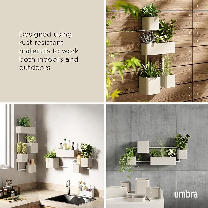 Umbra Cubiko Wall-Mount Planter with Four Adjustable Pots, Suitable for Indoor or Outdoor Use, Sand