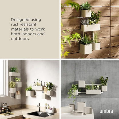 Umbra Cubiko Wall-Mount Planter with Four Adjustable Pots, Suitable for Indoor or Outdoor Use, Sand