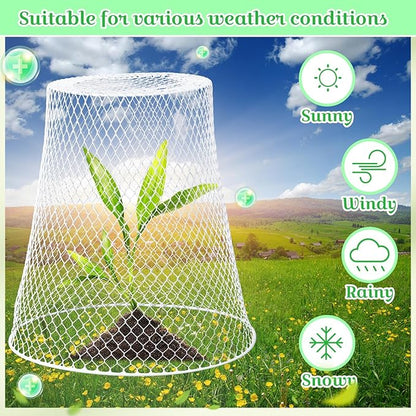 Therwen 15 Pcs Large Chicken Wire Cloche Plant Protector Cover 11x12 Inch Metal Garden Cloche Dome for Plants Wire Protection Basket with Garden Stakes Plant Cages from Animals (White)