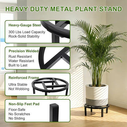 Metal Plant Stand Indoor Outdoor, Heavy Duty Plant Riser, Sturdy Flower Pot Holder Low Planter Stand, Single Flower Pot Stands, Modern Planter Stool for Indoor Plants (Black, 11.8"-2PCS)