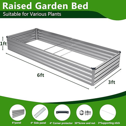 2PCS 6x3x1ft Galvanized Raised Garden Bed Kit, Galvanized Planter Raised Garden Boxes Outdoor, Large Metal Raised Garden Beds for Vegetables,Silver