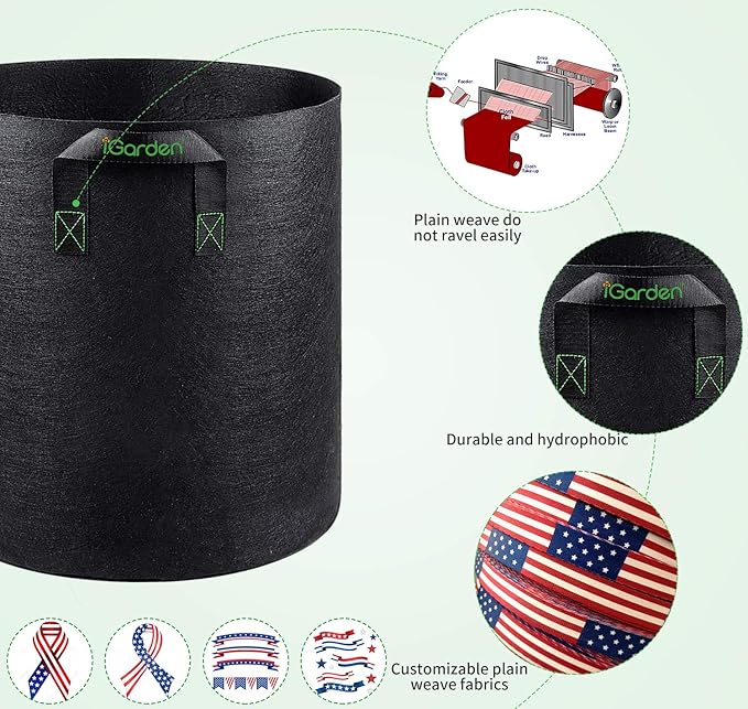 iGarden Grow Bags Tall, 5 Gallon Grow Pots 6 Pack with Handles, Heavy Duty 280G Thickened Nonwoven Fabric Plant Bag for Vegetables, Black