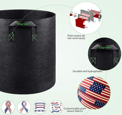iGarden Grow Bags Tall, 5 Gallon Grow Pots 6 Pack with Handles, Heavy Duty 280G Thickened Nonwoven Fabric Plant Bag for Vegetables, Black