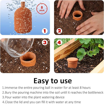 Large 3.3L Terracotta Watering Pots Ollas Self Watering Planter Watering System 10inch-Simple Irrigation Peripheral Water System Indoor Outdoor Plant Watering Globes Large Reservoir Bulbs