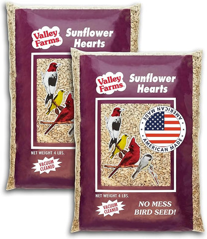 Valley Farms Whole Sunflower Hearts for Birds 4 LB 2-Pack (8 LB Total), Sunflower Kernels Wild Bird Food, No Mess Wild Bird Seed for Outside Feeders, Sunflower Hearts Birdseed