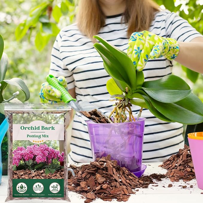 Orchid Potting Mix,Orchid Bark Potting Mix,1QT Natural Orchid Bark Potting Mix with Pine Bark & Perlite for Orchid Potting,Enhanced Drainage,Air Flow and Root Ventilation
