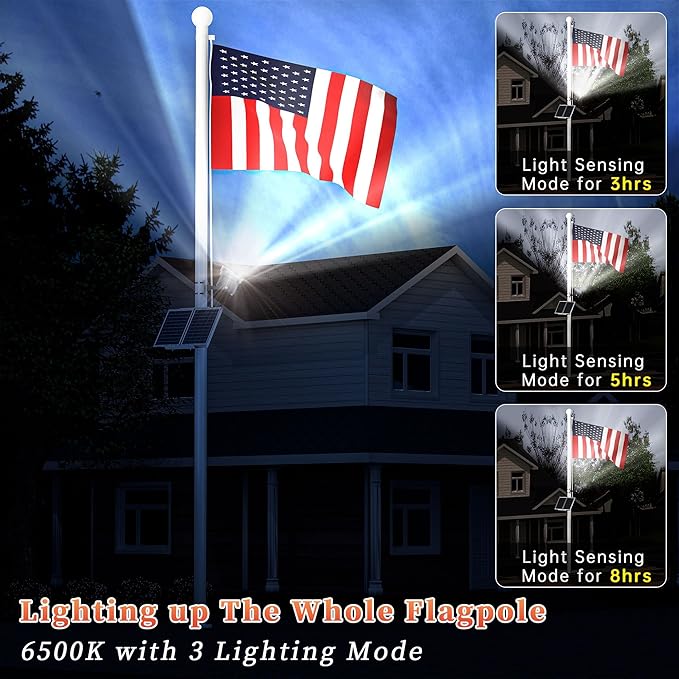 Ofuray Solar Flag Pole Light - Upgrade Big Solar Light for Outdoor Flagpole, Dusk to Dawn with Remote Control, Fits 0.5"-4'' Diameter