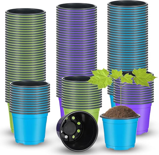 150 Pcs 4 Inch Plastic Nursery Pots Seedling Starting Pots with Drainage Holes Thicken Flower Planters Seed Starting Indoor Outdoor for Seedling Cutting Transplanting(Multicolor)