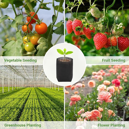 GREANER 200 PCS Biodegradable Grow Bags, Non-Woven Fabric Growing Pouches, Plant Nursery Bags for Planting, Grow Bags for Seed Starting, Soil Transplant, Home Garden Supply(5.5x5.7in)