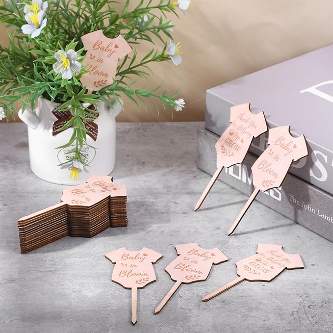 30Pcs Baby in Bloom Succulent Tags Wedding Favors, Hexagon Plant Sticks Wooden Stake Signs for Wedding Bridal Shower Baby Shower Decorations Anniversary Succulent Party Wraps for Favors