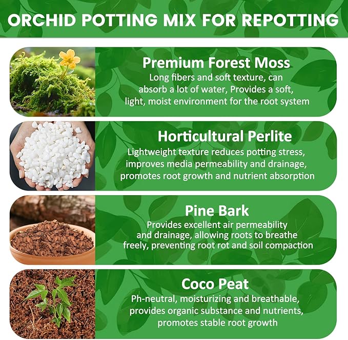 Legigo 4 QT Orchid Potting Mix for Repotting- Include Moss, Pine Bark, Perlite and Coco Peat, Orchid Bark Potting Mix, Orchid Soil for Potting Indoor Plants, Enhanced Drainage & Root Ventilation