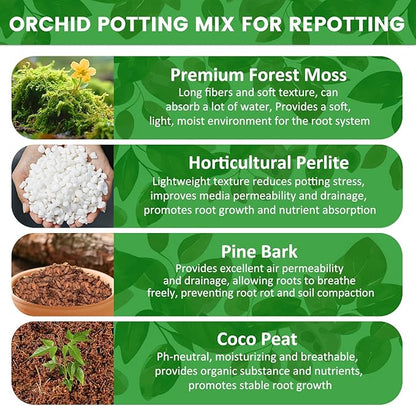 Legigo 4 QT Orchid Potting Mix for Repotting- Include Moss, Pine Bark, Perlite and Coco Peat, Orchid Bark Potting Mix, Orchid Soil for Potting Indoor Plants, Enhanced Drainage & Root Ventilation
