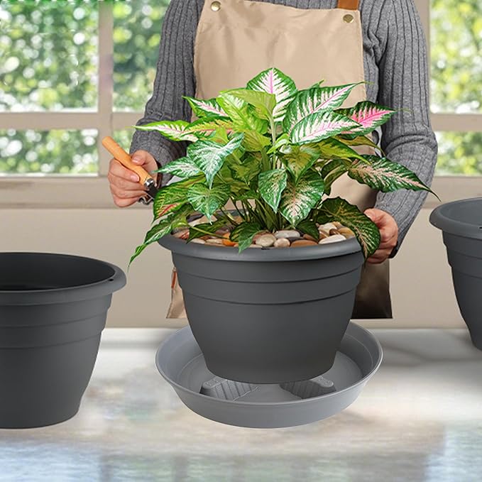 4 Pack Plant Saucer 10 inch, 8 12 14 17 inch, Plant Stand Plastic Plant Saucers for Indoors Outdoor, Heavy Duty Flower Plant Risers for Inside Pots, Pot Saucers for Plants, Grow Bags Saucers