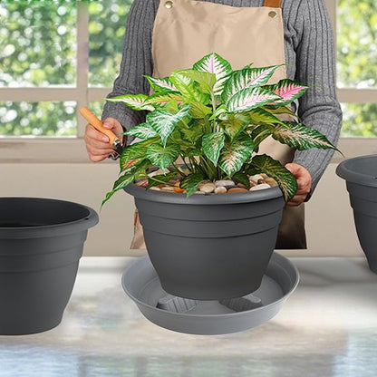 4 Pack Plant Saucer 10 inch, 8 12 14 17 inch, Plant Stand Plastic Plant Saucers for Indoors Outdoor, Heavy Duty Flower Plant Risers for Inside Pots, Pot Saucers for Plants, Grow Bags Saucers