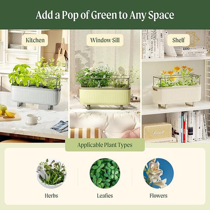 Vego garden 2 Pack Herb Indoor Plant Box, Self Watering Planters Pots for Indoor Plants with Trellis for Kitchen Window Sill or Countertop Plants Cage - Fog Gray