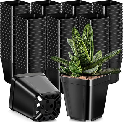 Roshtia 500 Pcs 4" Square Black Plastic Nursery Pots with Drainage Holes, Indoor/Outdoor Plant Starter Pots for Succulents, Flowers, Garden Supplies