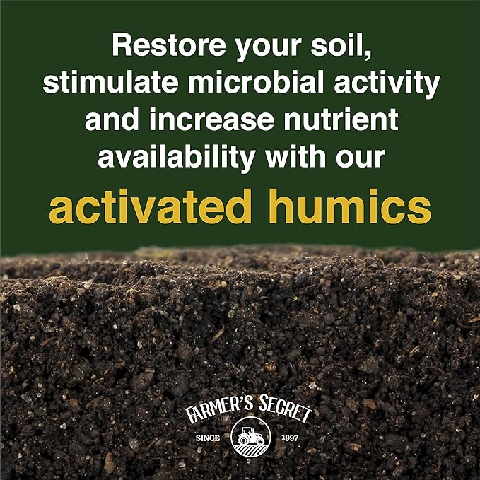 Farmer’s Secret Soil Revitalizer (128oz) - Organic (OMRI Listed) Beneficial Soil Booster - Activated Humic Acid - Liquid Compost Soil Amendment