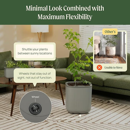 Vego garden 15 Inch Self-Watering Planter for Indoor Plants – Large Modern Plant Pot with Built-in Water Reservoir, Ideal for Monstera, Fiddle Leaf Fig, Palms & Peace Lily, Without Trellis, Fog Gray