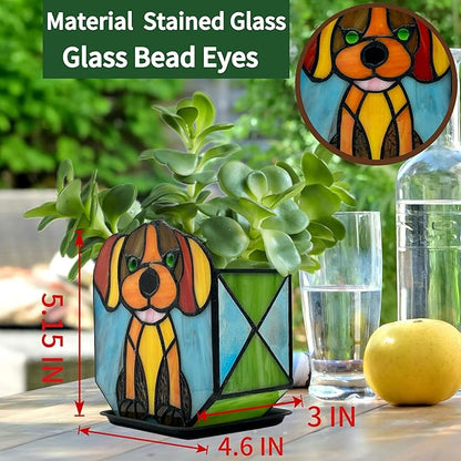 Tiffany Style Dog Planter,Indoor Plant Pots with Drainage,Unique Cactus Pot,Arrange Dried Flowers Flower Pots,Plant Gifts for Dog Lovers