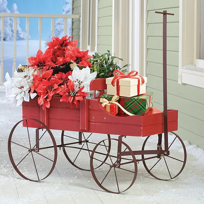 Collections Etc Amish Wagon Decorative Indoor/Outdoor Garden Backyard Planter, Red
