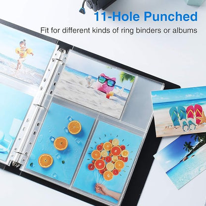 Sooez 30 Pack 4x6 Photo Sleeves for 3 Ring Binder (180 Pictures), Heavy Duty Plastic Page Protectors, Clear Binder Postcard Sleeves, Archival Photo Album Refill Pages, Binder Inserts