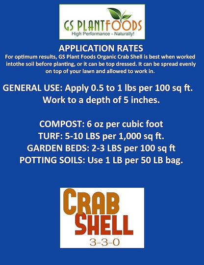 GS Plant Foods Crab Shell Natural Fertilizer, Magnesium & Calcium, Slow Release Micronutrients for Plants, Tomatoes, Flowers & Vegetables 3-3-0, 8 pounds