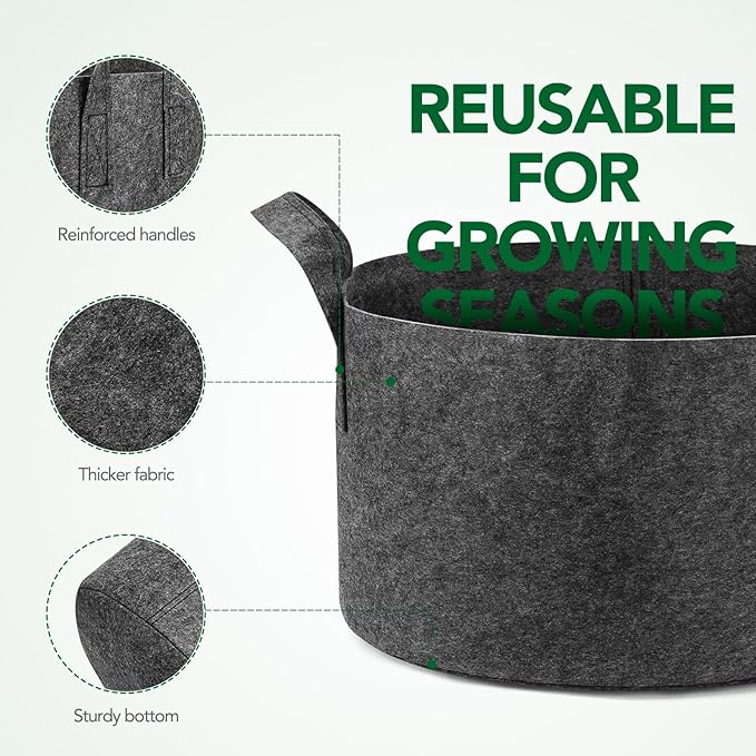 Delxo 12-Pack 15 Gallon Heavy Duty Aeration Fabric Pots Thickened Nonwoven Plant Grow Bags Grey