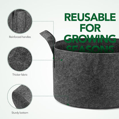 Delxo 12-Pack 15 Gallon Heavy Duty Aeration Fabric Pots Thickened Nonwoven Plant Grow Bags Grey