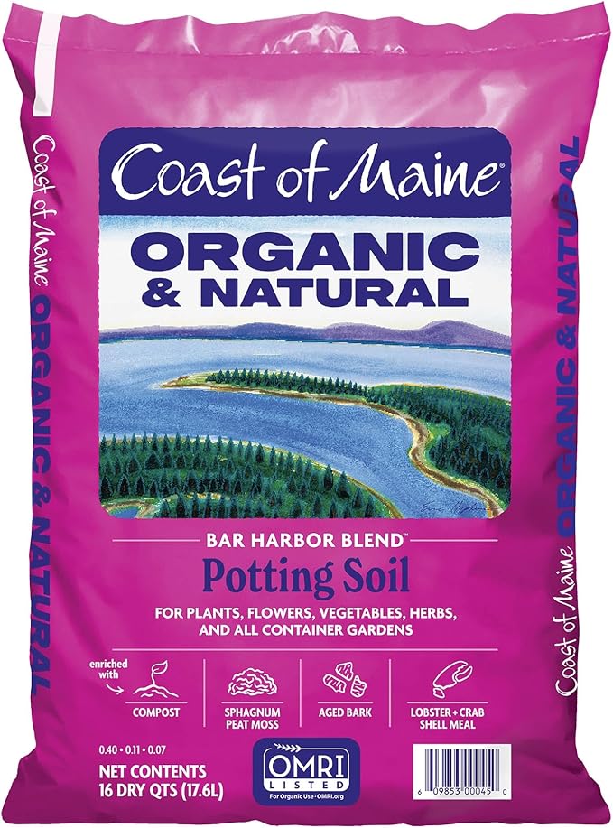 Coast of Maine Bar Harbor Blend, 16qt (Pack of 6) Organic and Natural Potting Soil for Houseplants, Flowers, Vegetables, Herbs and Containers