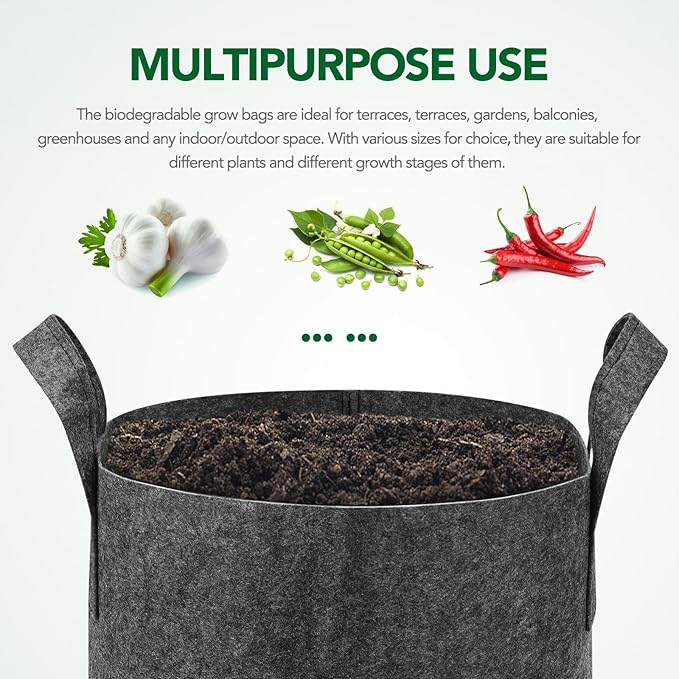 Delxo 12-Pack 5 Gallon Grow Bags Heavy Duty Aeration Fabric Pots Thickened Nonwoven Fabric Pots Plant Grow Bags Grey