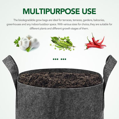 Delxo 12-Pack 5 Gallon Grow Bags Heavy Duty Aeration Fabric Pots Thickened Nonwoven Fabric Pots Plant Grow Bags Grey