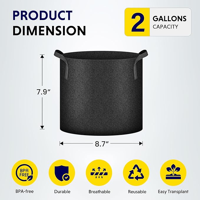 iPower 20 Pack 2 Gallon Grow Bags 300G Thickened Sturdy Plant Fabric Pots with 20 Labels and Handles, Aeration Garden Cloth Planter Bag for Outdoor Fruits, Vegetables and Flowers