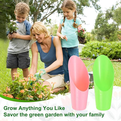 6-Pack Bonsai Soil Scoops, Plastic Garden Soil Scoops Bucket Shovel Potting Scoopers for Transplanting/Flower Planting/Plant Succulent, Colorful Small Gardening Tools [Green, Pink]