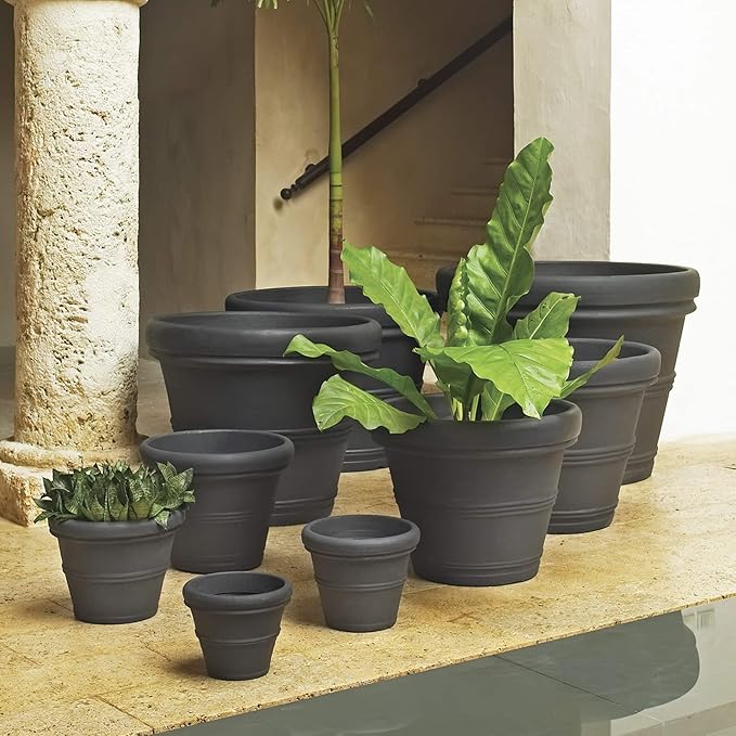 Crescent Garden Brunello Classic Rolled Rim Planter Pot, Indoor/Outdoor Weather-Safe Round Plant Pot, 20'' (Weathered Concrete)