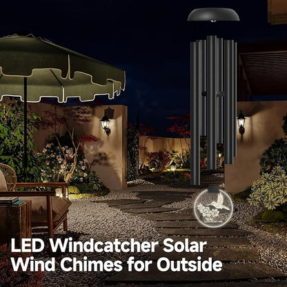 Solar Wind Chimes for Outside, 6 Tubes Relaxing Melody Wind Chimes with Hummingbird LED Windcatcher, Windchimes for Garden Patio Decor, Great Gift Idea for Mother's Day