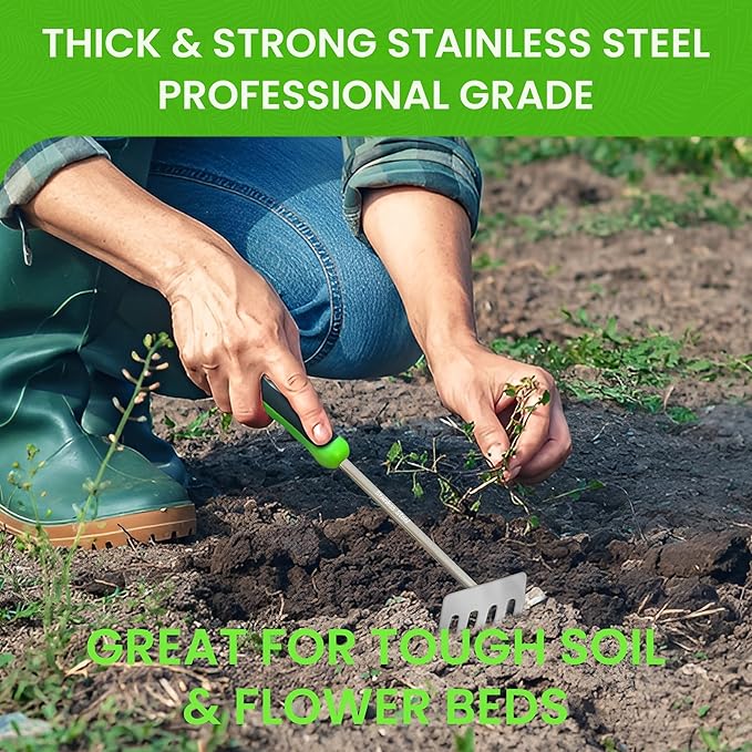 Garden GURU Stainless Steel Hand Rake Cultivator Tiller Tool - Stainless Steel for Ultimate Strength - Rust Resistant - Ergonomic Handle - Great for Gardening Cultivating Loosening Weeding Mulching