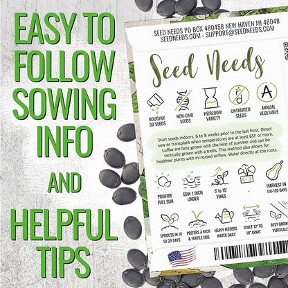 Seed Needs Luffa Seeds for Planting Loofah Sponge Gourds - Non-GMO Heirloom & Untreated Veggie Seed to Plant a Home Grown Outdoor Vegetable Garden (10 Packs)