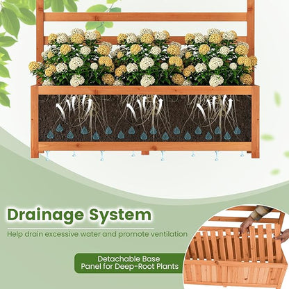 HAPPYGRILL Raised Garden Bed with Trellis, 59" Tall Wooden Elevated Planter Box w/Liner, Drainage, Detachable Base Panel for Climbing Plant Vine Flower, Outdoor Planter w/Trellis for Patio (2)