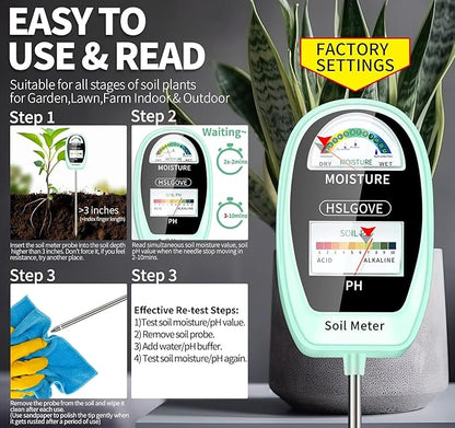 HSLGOVE Soil Test Kit, 2-in-1 Soil Moisture Meter/Soil PH Meter, Dual Screen Soil Tester, Soil Moisture Meter for Plants Watering/Gardening for Lawn,Farm Indoor&Outdoor Use-Bluegreen