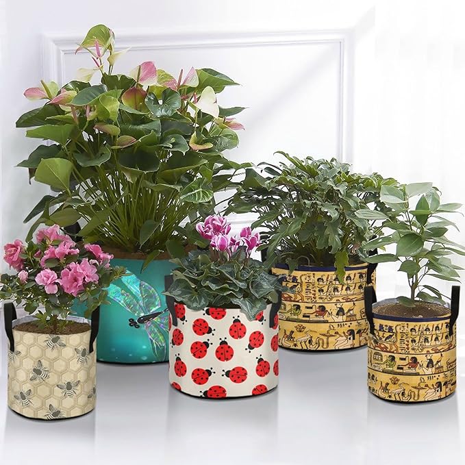 3 Gallon Old Egyptian Papyrus and Hieroglyph Garden Breathable Grow Bag Thickened Heavy Duty Plant Pot Containers with Handles for Potato Tomato Fruits Vegetables Flowers