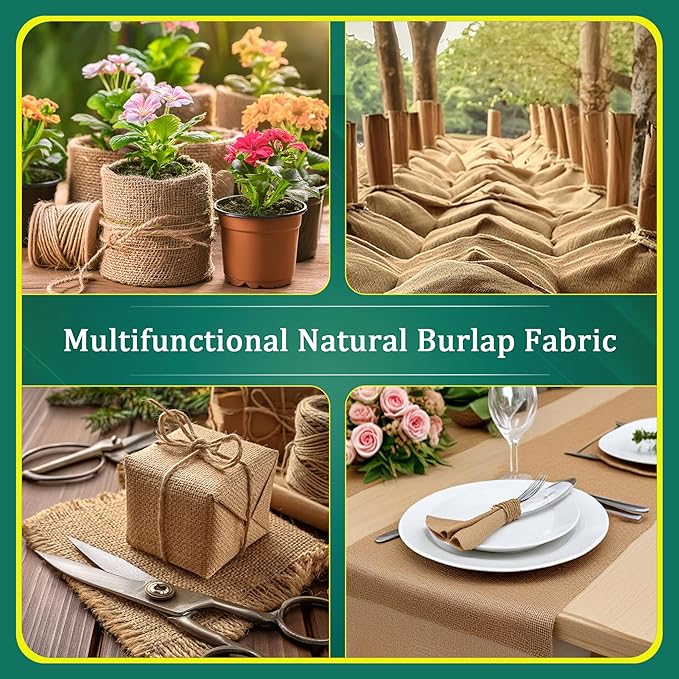 Burlap for Gardening 40" x 15 Feet - Multipurpose Natural Burlap Fabric - High Density Jute Fiber Suitable for Weed Barrier, Frost Guard for Gardening, Home Decorations and Crafts