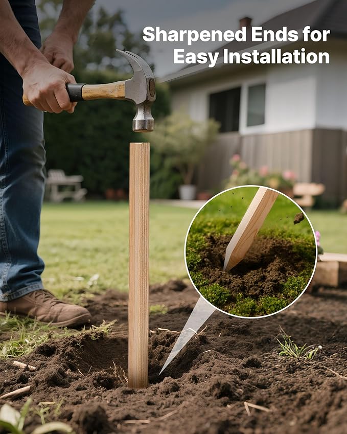VEVOR Wooden Garden Stakes, 25 Pcs 36x0.75x0.75 in Survey Grading Stakes, Garden Ground Stake with Sharp Point, Fir Wood Plant Support Stake, Sign Posts for Silt Fence Backyard Boundaries Baselines