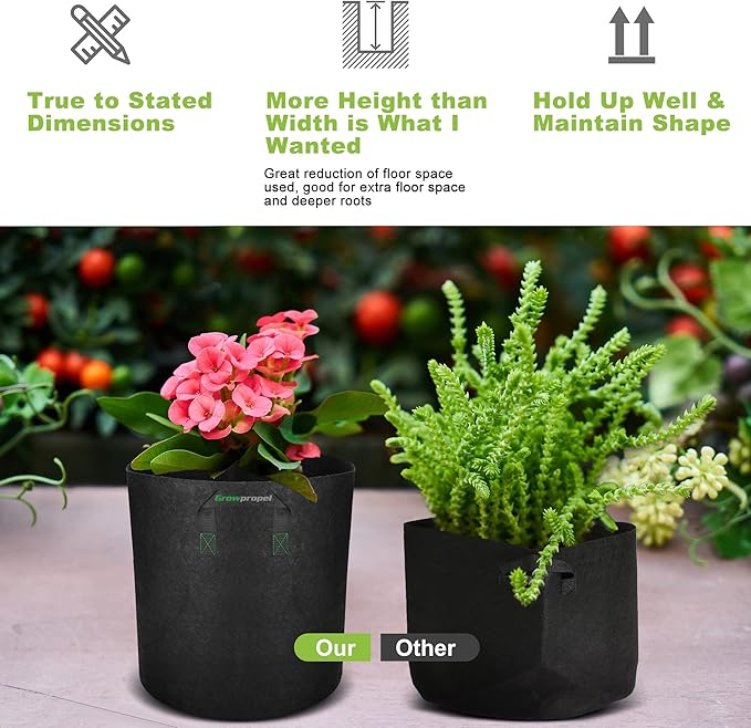 Taller Grow Bags for Deep Root Plants, 3 Gallon 8 Pack Thickened Nonwoven Fabric Pots with Short Handles, Washable Reusable Cloth Plant Bags for Vegetables, Pond Aquatic Plants