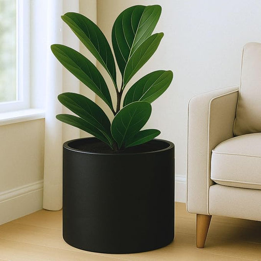 Fox & Fern 14.6 Inch Extra Large Planter — Premium Lightweight Fiberstone Matte Black Plant Pot with Drainage Plug - Big Planter for Indoor & Outdoor Use - Weather Resistant & UV Resistant