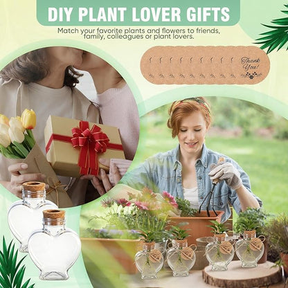 Baderke 24 Pack 3.74'' Plastic Plant Propagation Stations with Hole Lid 5oz Planter Vase Clear Propagation Jars with Thank You Tags for Plant Lover Gifts for Women Office Home Garden
