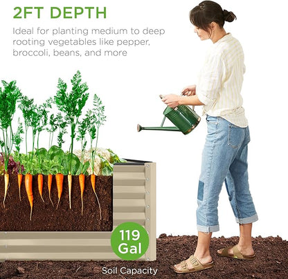 Best Choice Products 4x2x2ft Outdoor Metal Raised Garden Bed, Deep Root Box Planter for Vegetables, Flowers, Herbs, 119 Gallon Capacity, 100% Non Toxic Materials - Beige